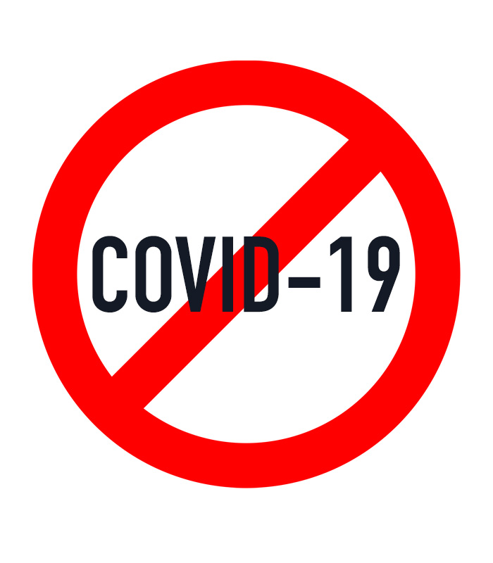 Znak COVID-19 przekreślony w czerwonym kółku